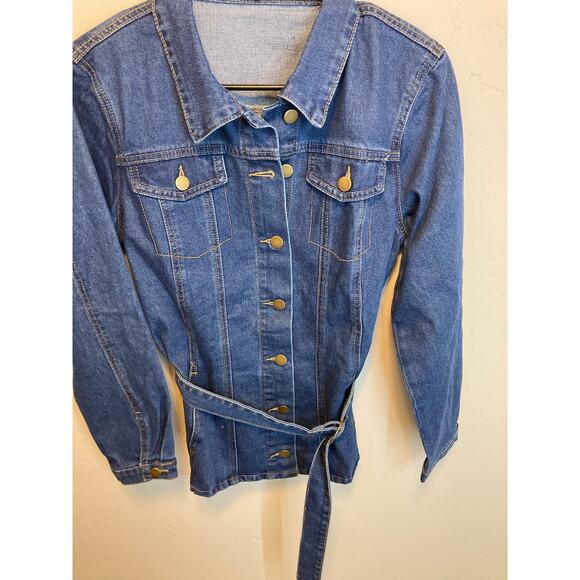 Allegra K Long Sleeve Denim Tie Waist Belt Button Up Jacket NEW Size Medium - Picture 6 of 10